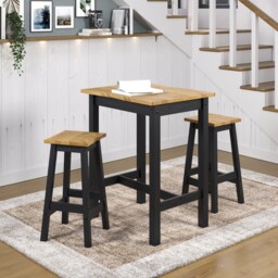Corona Wavy Edge Rectangular High Breakfast Bar Table & 2 Bar Stool Set - Black or Grey Frame Black Black 1