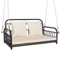 COSTWAY 2-Person Patio Wicker Swing Chair Hanging Bench White