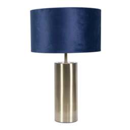 ValueLights Lexy Antique Brass Dimmable Table Lamp Navy Velvet Shade and Bulb