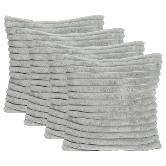 OHS 4 x Faux Fur Matte Velvet Fleece Thick Ribbed Cushion Covers, 45x45cm - Grey