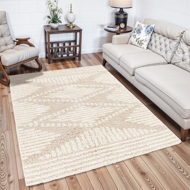 LIVABLISS Urban Shaggy-Modern Soft Plush Pile Rug 200 x 290 cm Beige Ivory Cream