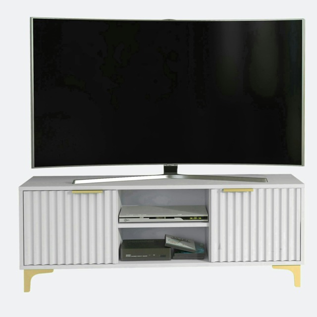 Bold TV unit 120cm white ribbed fronts gold accents White One Size 1