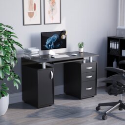 Vida Designs Otley 3 Drawer Computer Desk Home Office Workstation, Black