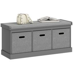 HOMCOM Shoe Bench with Seat, Shoe Storage Bench with Fabric Drawers, Grey