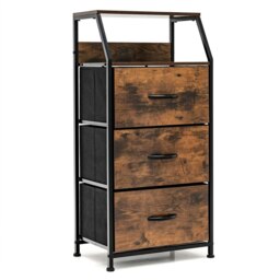 COSTWAY 3-Drawer Storage Dresser Organizer W/ Fabric Drawers Brown