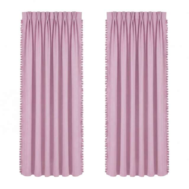 Pink Pom Pom Curtains Triple Layer Darkening Bedroom Decor 6 Hanging Options