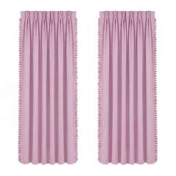 Pink Pom Pom Curtains Triple Layer Darkening Bedroom Decor 6 Hanging Options