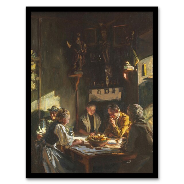"Tyrolese Interior Oil Painting Sargent Framed Wall Art Print 12X16"""