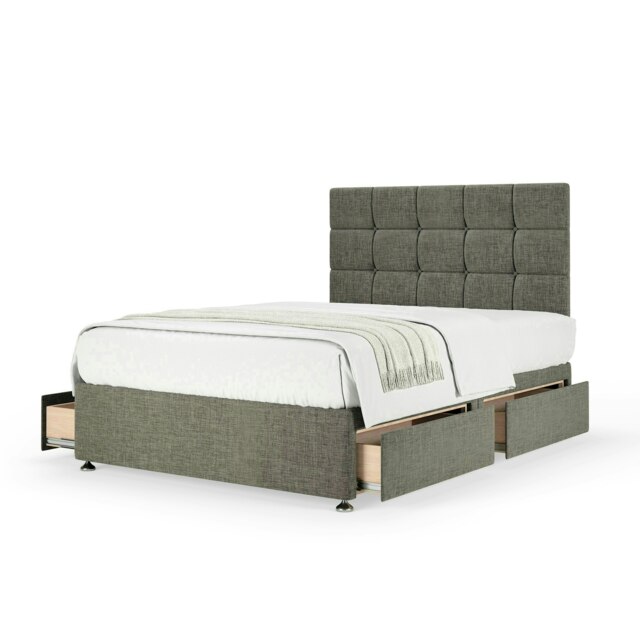 Neptune Spring Slate Linen 4 Drawer Divan Set And Pearl Headboard Super King