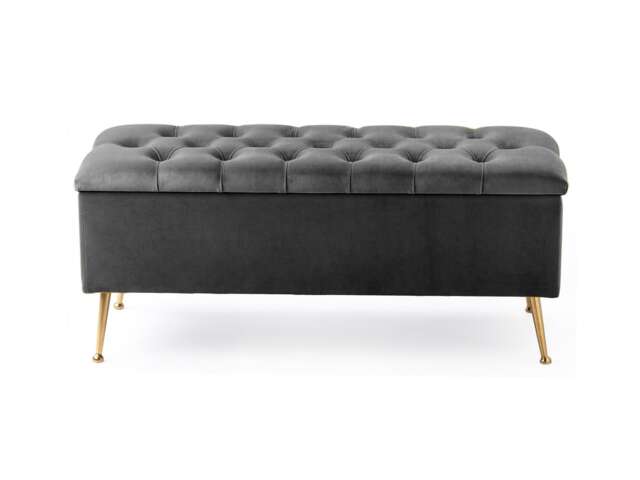 150cm Amara Chesterfield Ottoman Storage Bench - Plush Velvet Shoes Bench - Steel Grey Upholstery Footstool Storage with Legs