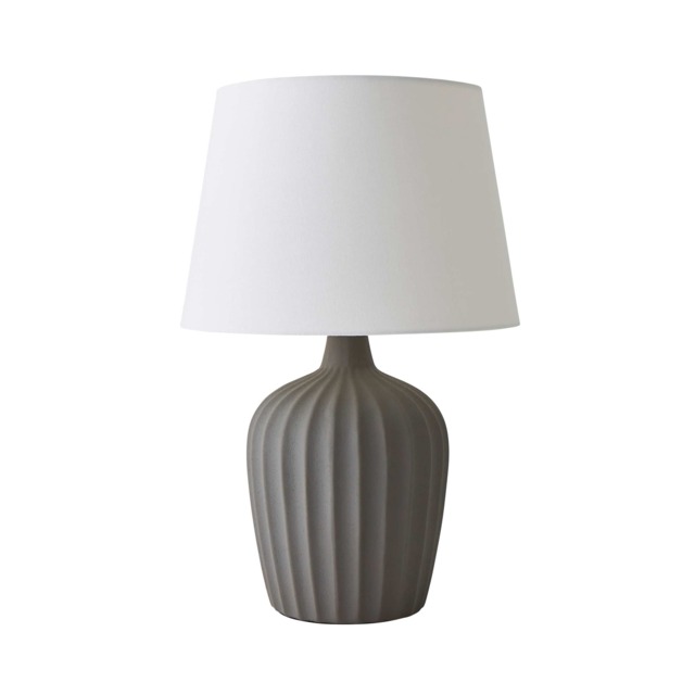ValueLights Serena Natural Taper Shade Ribbed Grey Pot Table Lamp Grey