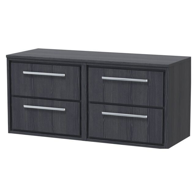Balterley Longnor 4 Drawer Wall Hung Vanity Unit with Worktop, Woodgrain Graphite Grey, 1200mm