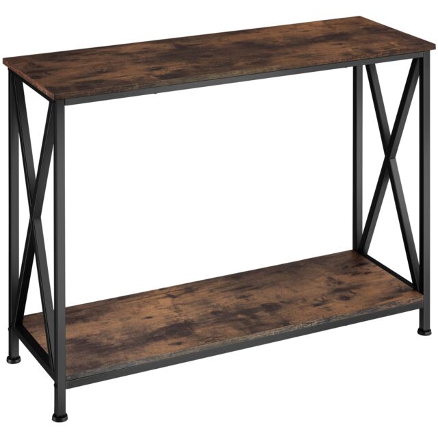 Console Table Tacoma - with 2 shelves and side X-braces Brown Industrial wood dark, rustic 100 x 35 x 80,50 cm 1