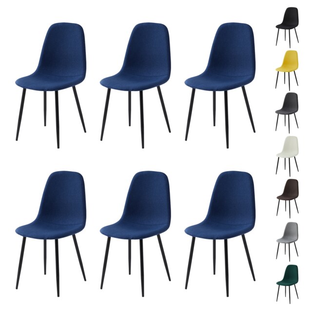 Set of 6 Teddy Faux Fur Stitched Design Dining Chairs Blue Bella by MCC