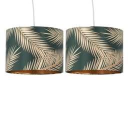 Set of 2 Tropica - Dark Green with Gold 25cm Pendant or Lamp Shades Green Dark green fabric and gold embossed foil 2