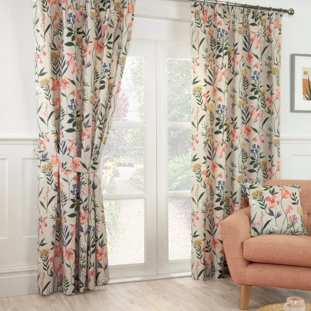 Sundour Meadow Ready Made Floral Pencil Pleat Curtains Multi 90x72 Inches