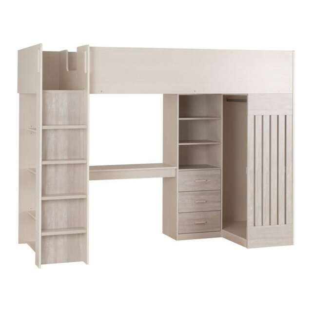 Jupiter High Sleeper Bed - L108.5 x W235 x H180.5 cm - White - Grey