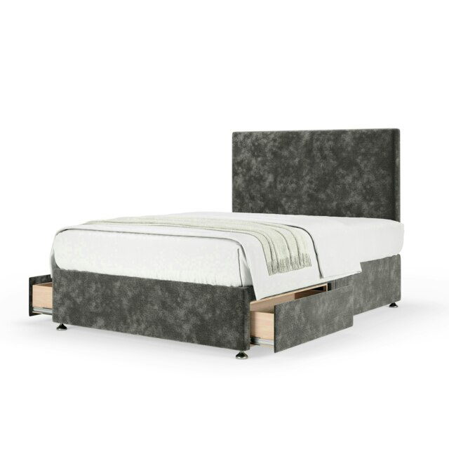 Neptune Spring Charcoal Chenille 2 Drawer Divan Set And Valencia Headboard Small Double