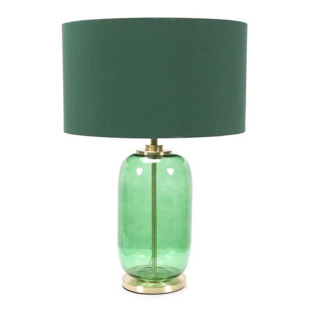 ValueLights Leigh Forest Green and Gold Table Lamp Green Shade and Bulb