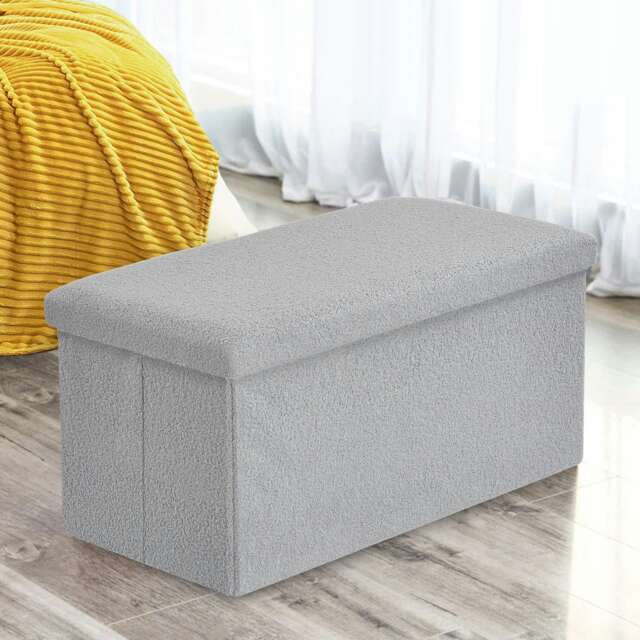 Home Republic Boucle Storage Ottoman - 76cm x 38cm Foldable Silver