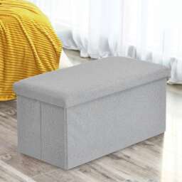 Home Republic Boucle Storage Ottoman - 76cm x 38cm Foldable Silver