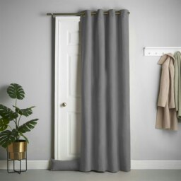 Velvet Chenille Thermal Fleece Lined Single Ring Top Door Curtain - 137cm x 213cm - Slate