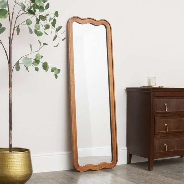Natural Wood Wavy Edge Full Length Wall & Leaner Mirror - 47cm X 142cm