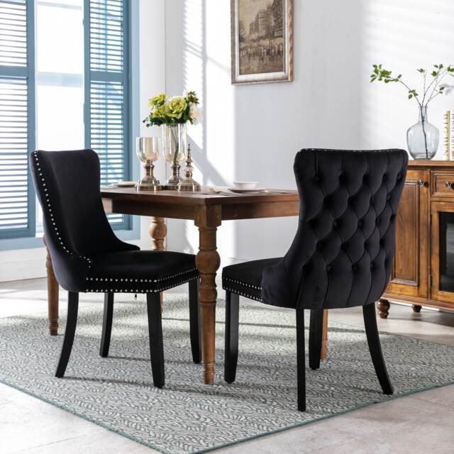 Sierra Lux Set of 2 Modern Velvet Dining Chairs with Tufted Wing Backs