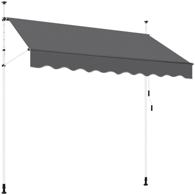 Yaheetech 2.5m L Manual Retractable Awning with Adjustable Angle-Dark Grey Grey Dark Grey 250 cm L × 180 cm W × 210-300 cm H 1