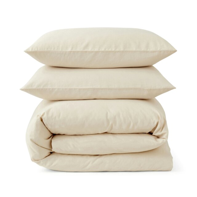 Touch Of Linen - Creamy Almond - Duvet Cover Set (Includes 2 Pillowcases - 1 For Single) Cream Creamy Almond Super King