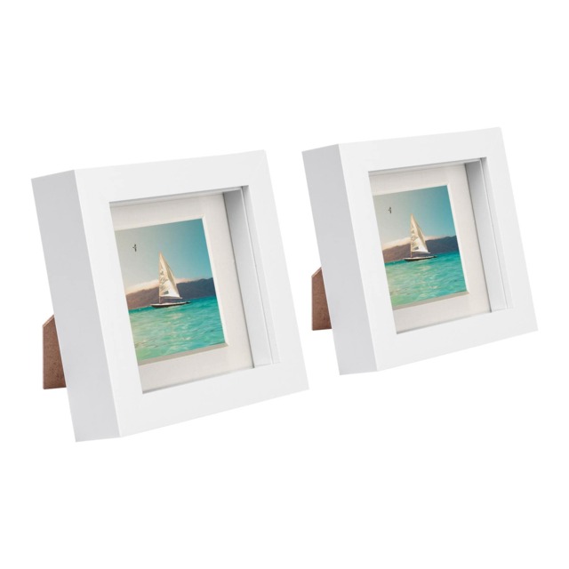 "Nicola Spring 4 x 4"" Photo Frames - Ivory Mount 3D Photo Frame Picture Frame Box Portrait Display Case & Spacer (12.5 x 12.5cm) x2"