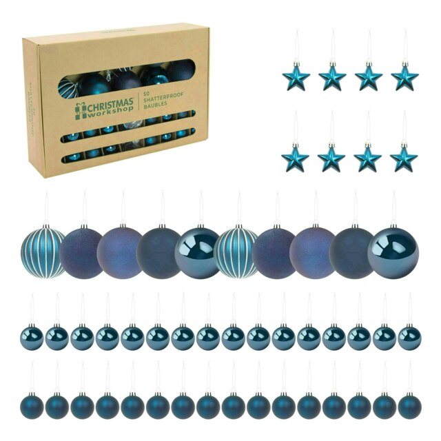 The Christmas Workshop Set of 50 Shatterproof Textured Baubles
