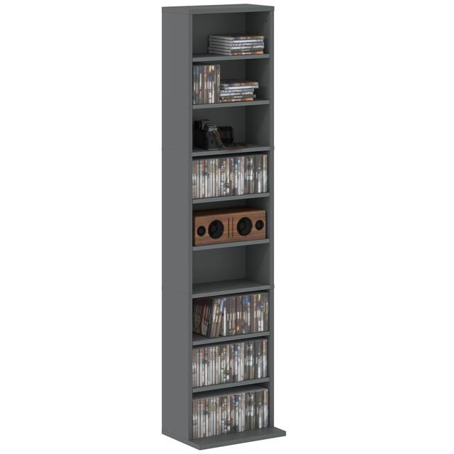 HOMCOM 260 CD Storage Unit 120 DVD Storage Tower with 9 Compartments Grey Grey