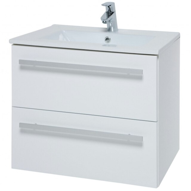 Bathroom 2-Drawer Wall Hung Vanity Unit with Ceramic Basin 600mm Wide - White - Brassware Not Included White White 1