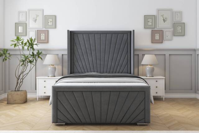 "Sloomy Rutherford Armour Coniston Bed Frame With Mattress With 50"" Upholstered Wingback Headboard 6' Super King"