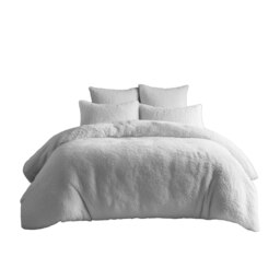 Teddy Bear Fleece Soft Cosy Duvet Cover + Pillow Case Set White Single