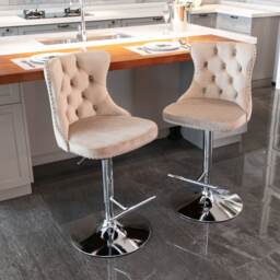 Set of 2 Modern Velvet Bar Stools with Swivel Chrome Base
