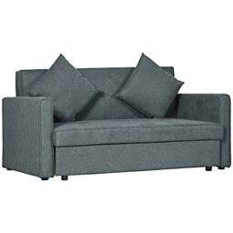 HOMCOM 2 Seater Sofa Bed with Hidden Storage, Pull Out Convertible Bed Settee, Modern Snow Flannel Loveseat Sofa Sleeper with 2 Cushions for Living Room, Guest Room, Dark Grey