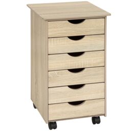 Chest of Drawers, 6 Drawer Wooden Filing Cabinet with 4 Swivel Wheels Cream Wood light, oak Sonoma 36 x 40 x 65 cm 1
