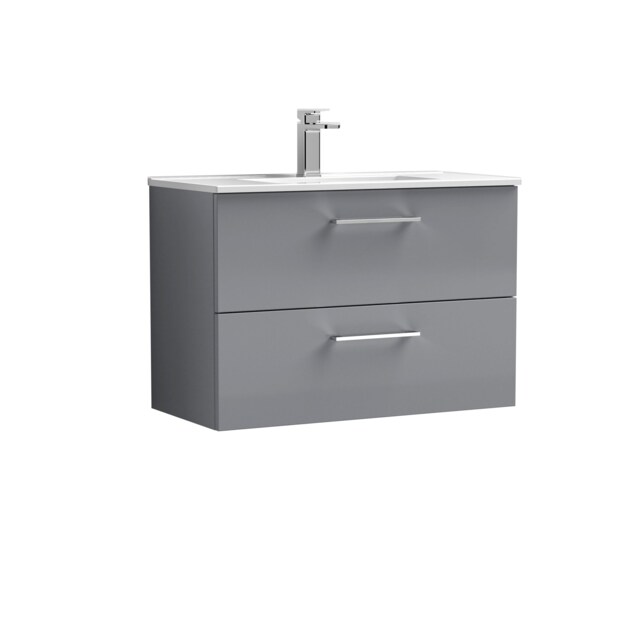 Balterley Modern Bathroom 2 Soft Close Drawer & Minimalist Wall Hung Vanity Unit Basin Grey Satin Grey 554 x 800 x 390mm