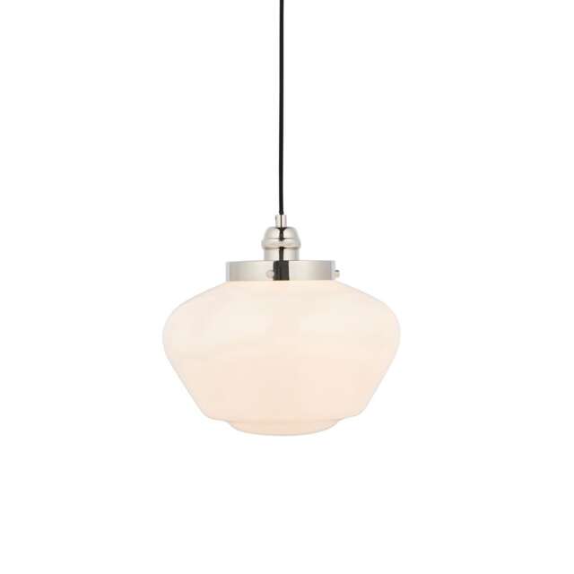 Camberley Dome Pendant Ceiling Light Bright Nickel Plate, Opal Glass, 1x E27