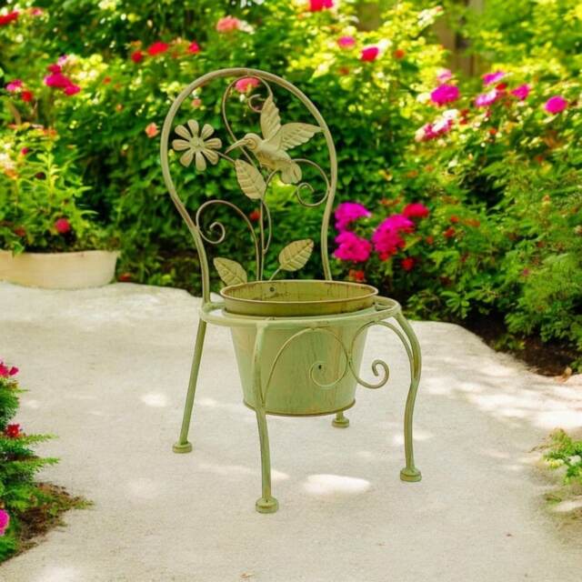 Single Garden Planter - Metal - L27 x W22 x H44 cm - Leaf Green Green