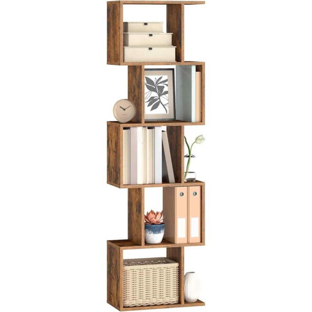 Open Room Divider Bookcase, 6-Tier Storage Shelving Unit for Living Room, Office and Bedroom, Rustic Brown