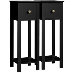 Yaheetech Set of 2 Slim Bedside Tables Minimalist Design Black