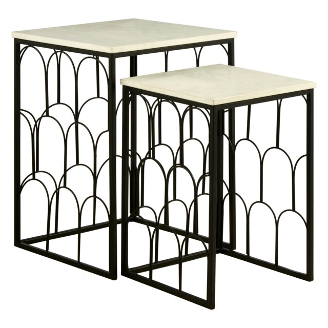 Striking Set Of 2 Marble Tops Side Tables, Stylish Side Tables For Livingroom, Functional Bedside Table Black