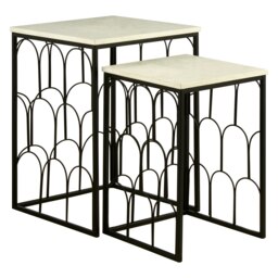 Striking Set Of 2 Marble Tops Side Tables, Stylish Side Tables For Livingroom, Functional Bedside Table Black