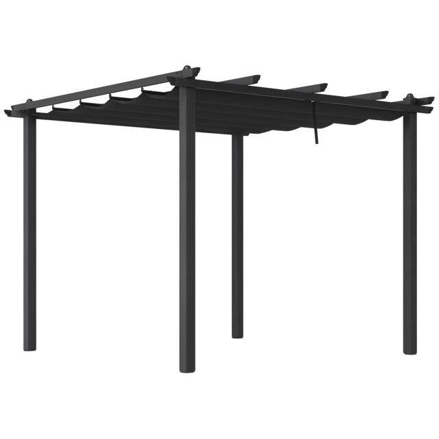 Outsunny 3 x 3(m) Aluminium Pergola with Retractable Roof, Garden Gazebo Canopy Grey