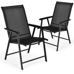COSTWAY Set of 2 Folding Chairs Metal Garden Chairs-Black Black