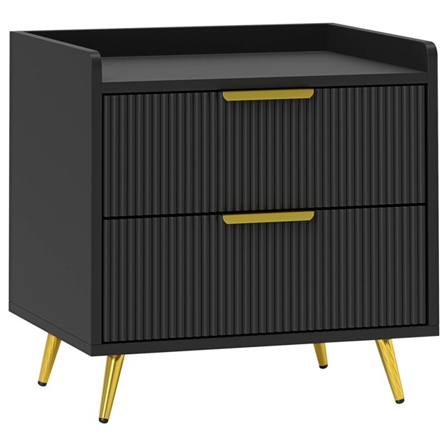 HOMCOM Bedside Table, Bedside Cabinet with 2 Drawers, Side End Table with Metal Legs for Bedroom Living Room, Black