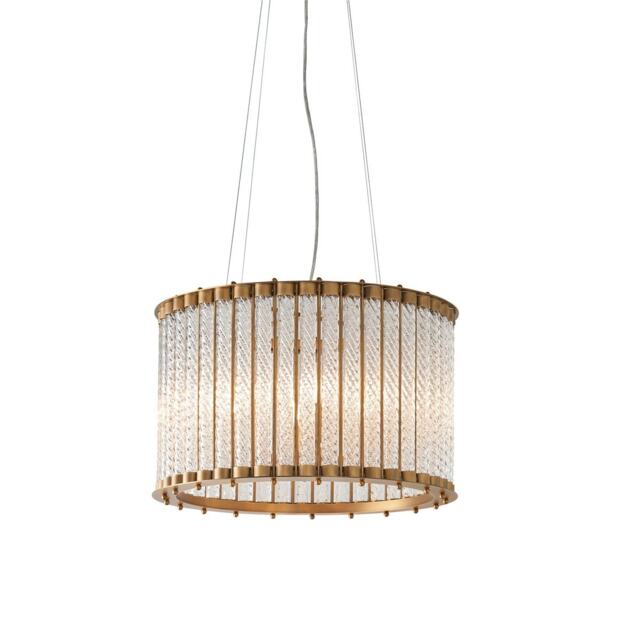 Romola Pendant Ceiling Light Matt Gold Finish, Clear Ribbed Glass, 6x E14